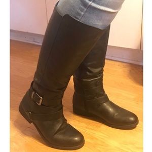 Black leather riding boots